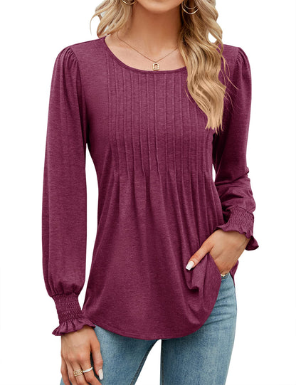 Women's Pleated Puff Long Sleeve Tunic Tops (Buy 2 Free Shipping)