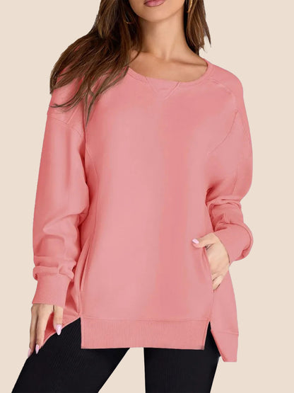 Women's High Low Side Slit Pullover Sweatshirt With Pockets (Buy 2 Free Shipping)