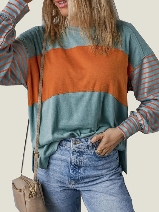 Women's Cute Color Block Long Sleeve Casual Top (Buy 2 Free Shipping)