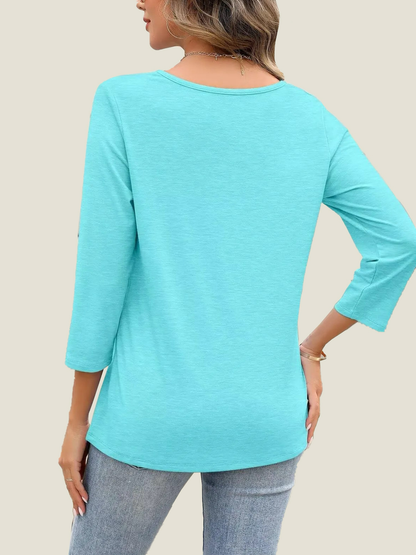 Women's 3/4 Length Sleeves V Neck Basic Tops (Buy 3 Free Shipping)