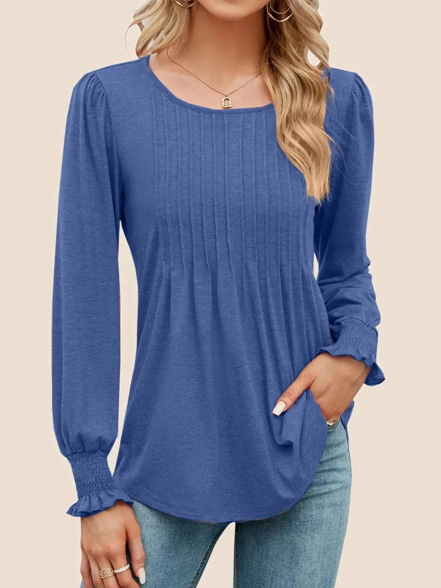Women's Pleated Puff Long Sleeve Tunic Tops (Buy 2 Free Shipping)