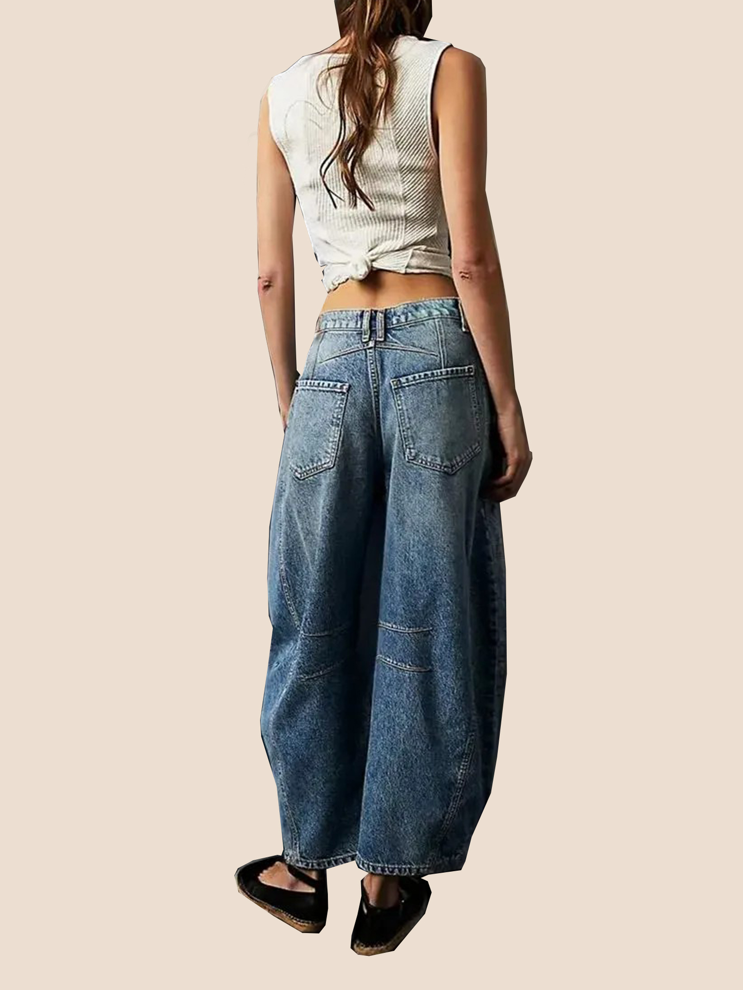 High Stretch Mid-Rise Barrel Jeans Fashion Wide Leg Shape (Buy 2 Free Shipping)