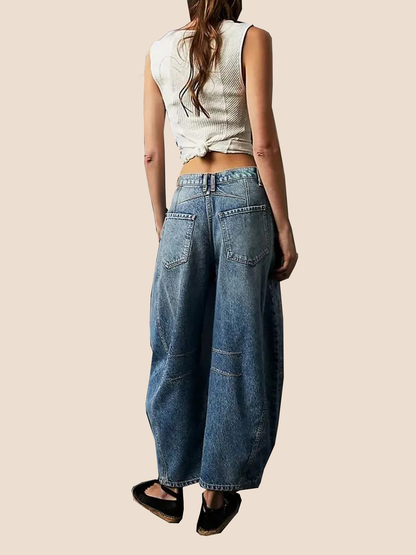 High Stretch Mid-Rise Barrel Jeans Fashion Wide Leg Shape (Buy 2 Free Shipping)