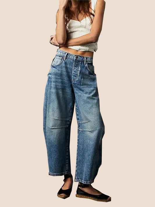 High Stretch Mid-Rise Barrel Jeans Fashion Wide Leg Shape (Buy 2 Free Shipping)