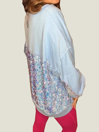 Women's Sequin Colorblock Henley Sweatshirt (Buy 2 Free Shipping)