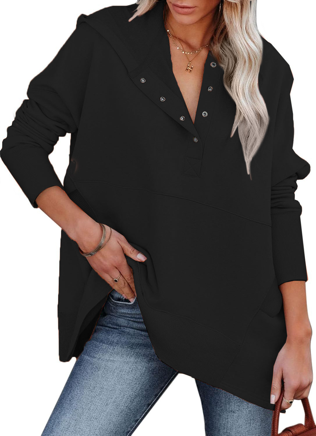 Women's Oversized Half Button Hoodie (Buy 2 Free Shipping)
