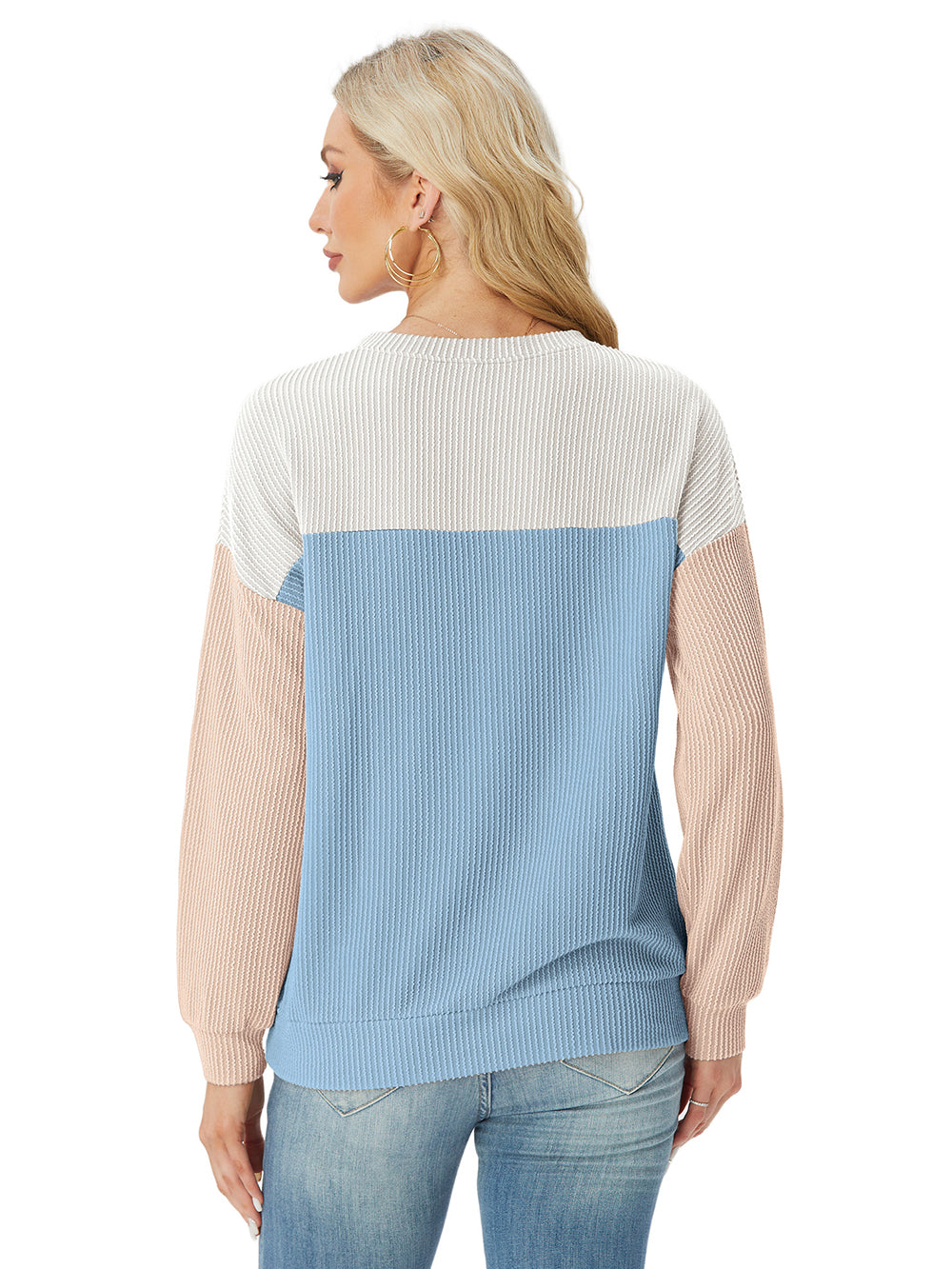 Women's Crewneck Color Block Ribbed Tops (Buy 2 Free Shipping)