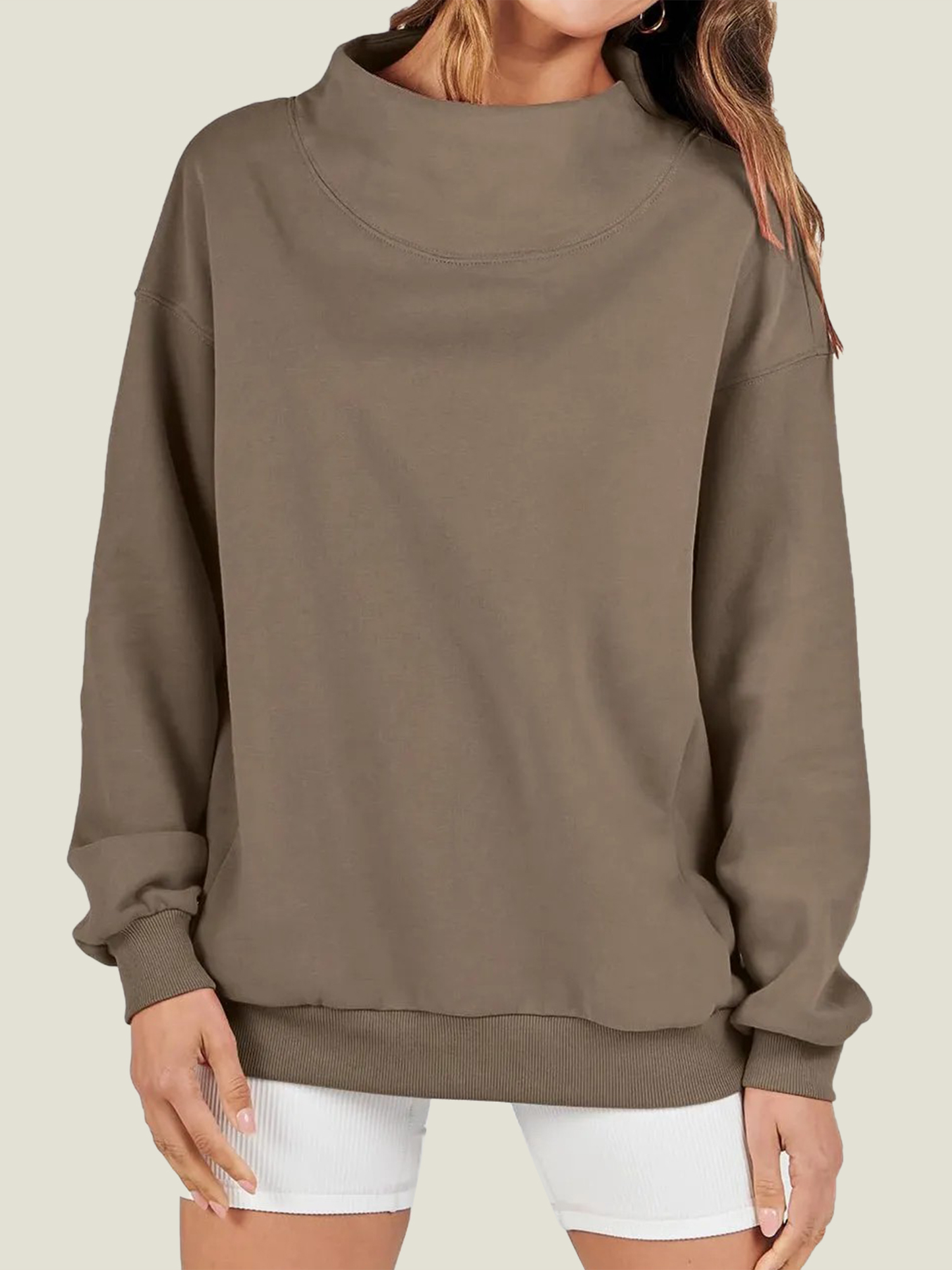 Women's Slit Mock Neck Oversized Sweatshirt (Buy 2 Free Shipping)