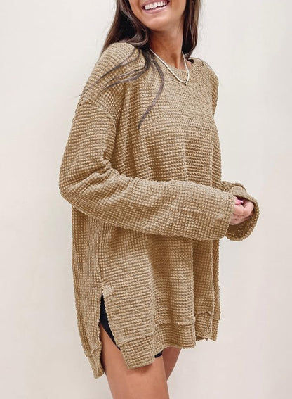 Women's Oversized Waffle Knit Top (Buy 2 Free Shipping)