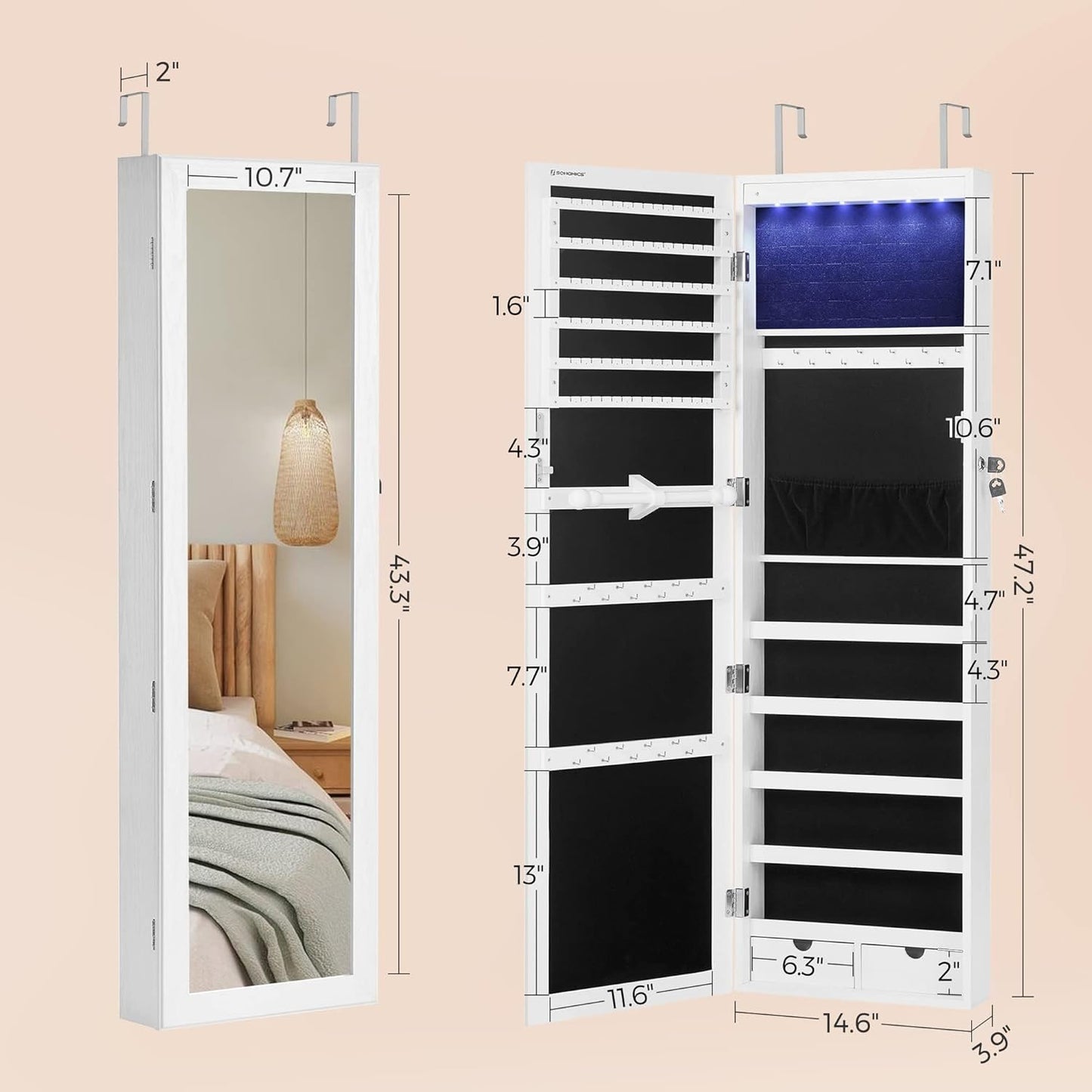 2026 LED Jewelry Cabinet Wall or Door Mounted