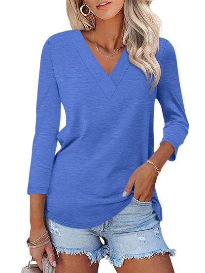 Women's 3/4 Length Sleeves V Neck Basic Tops (Buy 3 Free Shipping)