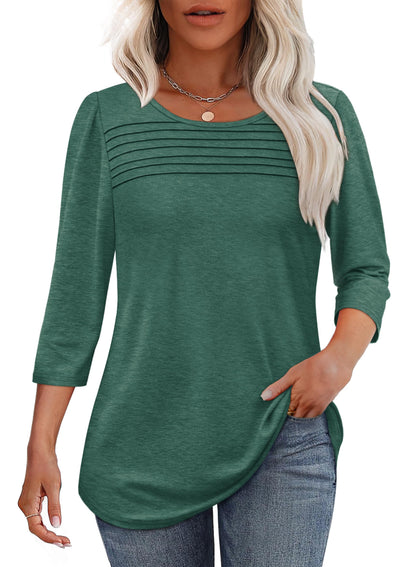 Women's 3/4 Length Sleeve Top Pleated Front T-Shirt (Buy 3 Free Shipping)