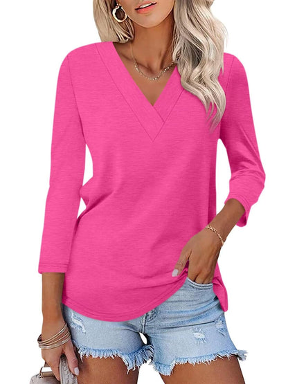 Women's 3/4 Length Sleeves V Neck Basic Tops (Buy 3 Free Shipping)