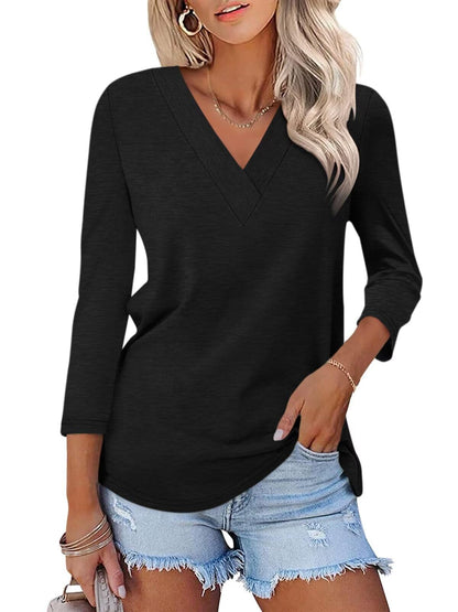 Women's 3/4 Length Sleeves V Neck Basic Tops (Buy 3 Free Shipping)