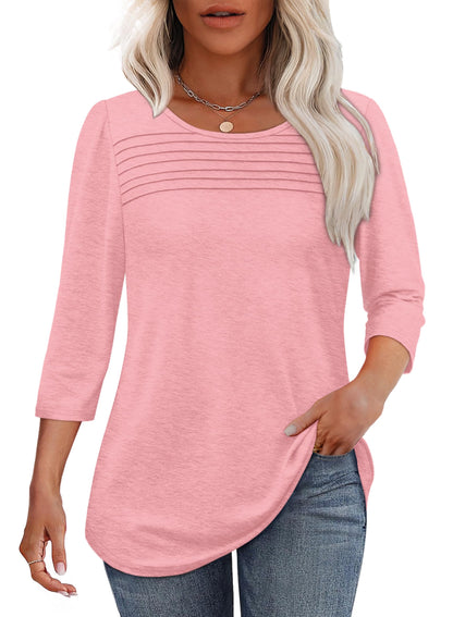 Women's 3/4 Length Sleeve Top Pleated Front T-Shirt (Buy 3 Free Shipping)