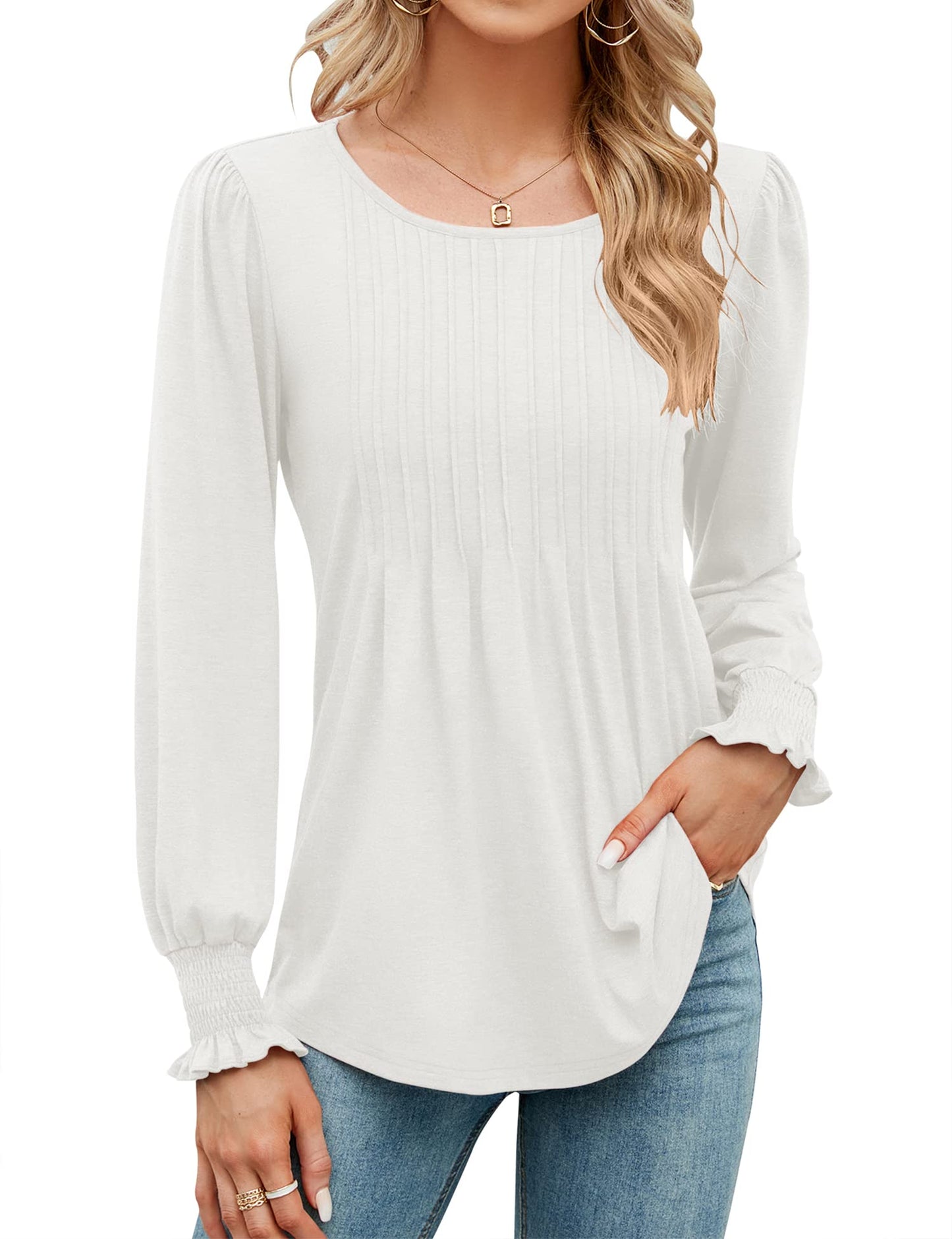 Women's Pleated Puff Long Sleeve Tunic Tops (Buy 2 Free Shipping)